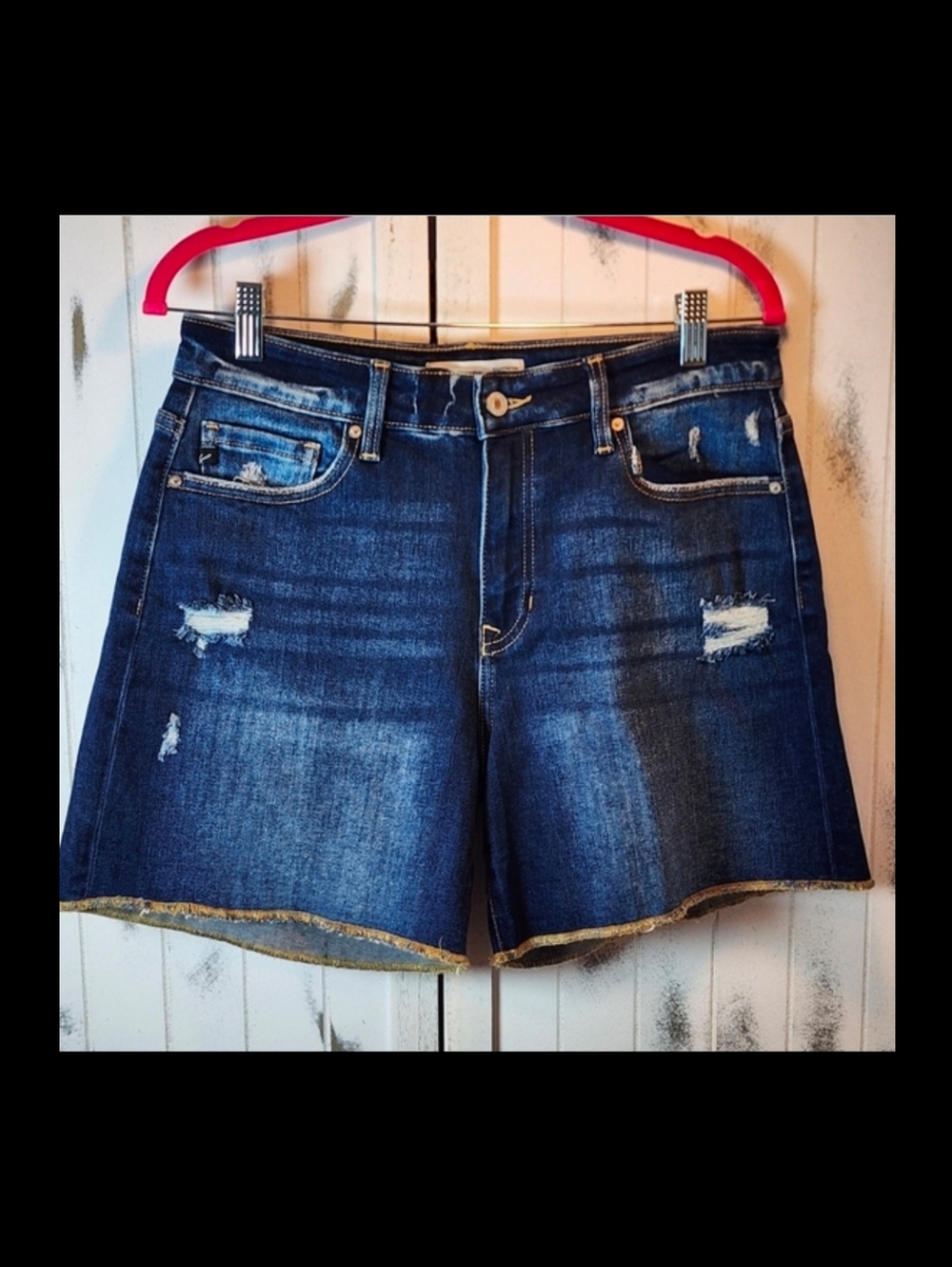 Kancan Classic Distressed Denim Shorts - Blue